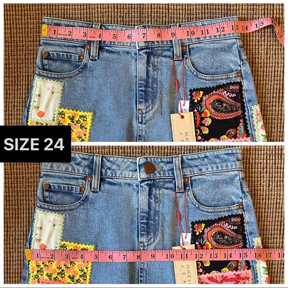 Alice + Olivia Patchwork Good High Rise Floral Denim Jeans Mini Skirt - Picture 9 of 16